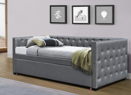Tam Boy Kadife Döşemeli Daybed Çekmeceli Tekerlekli Yatak Tekli Chesterfield Gri Peluş