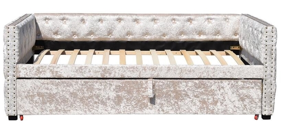 Trundle Tufed Botton ile 3ft Crush Gri Kadife Daybed