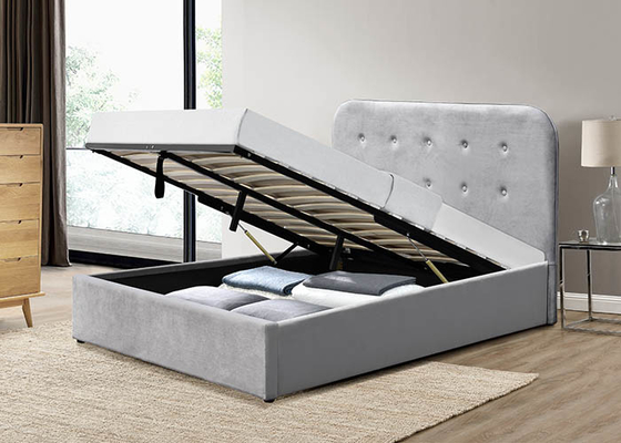 Düğme Başlık Kadife Ve Ahşap Karyola King Size OEM ODM