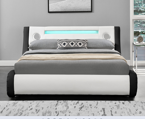 Modern LED Döşemeli Yatak Kraliçe Boy Platformlu Hoparlörlü Yatak Çerçevesi