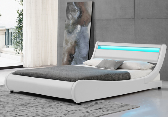Curve King Size LED Döşemeli Karyola Beyaz PU 140x200CM