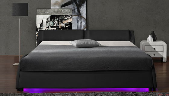 2 LED Işık Karyola Çift Kişilik Döşemeli Platform PU Deri