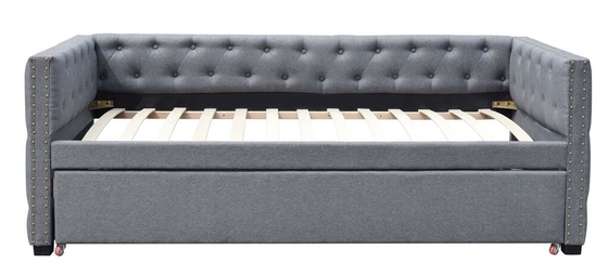 Bronz Stud Tek Kontrplak ile Kumaş Döşemeli Trundle Daybed