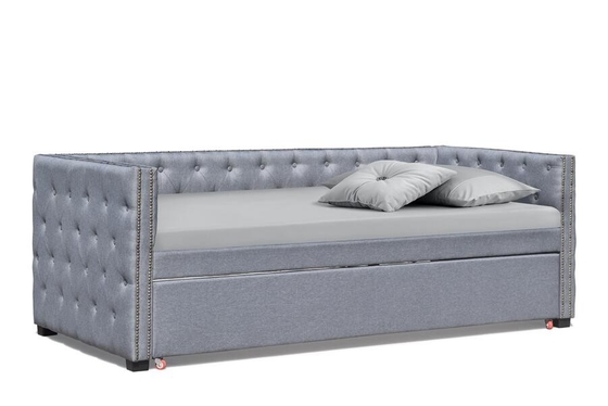 Bronz Stud Tek Kontrplak ile Kumaş Döşemeli Trundle Daybed