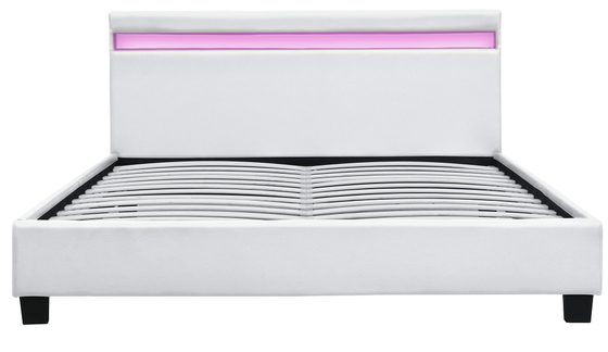 Platform RGB LED Döşemeli Karyola, LED Işıklı Ucuz Kolay Montajlı PU Deri