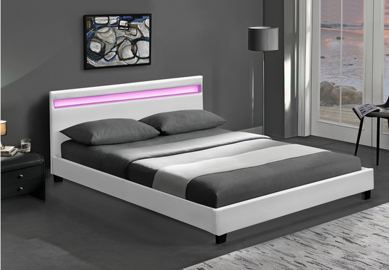 Platform RGB LED Döşemeli Karyola, LED Işıklı Ucuz Kolay Montajlı PU Deri