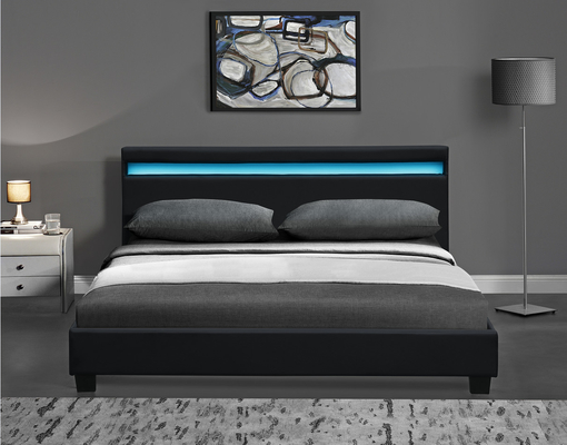 Platform RGB LED Döşemeli Karyola, LED Işıklı Ucuz Kolay Montajlı PU Deri