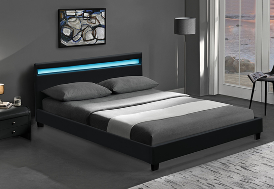 Platform RGB LED Döşemeli Karyola, LED Işıklı Ucuz Kolay Montajlı PU Deri