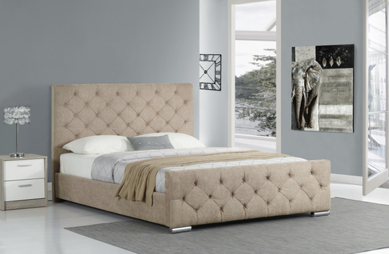 King Size Kumaş Kadife Basit Modern Ahşap Karyola Döşemeli