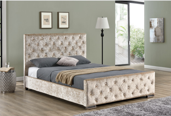 King Size Kumaş Kadife Basit Modern Ahşap Karyola Döşemeli