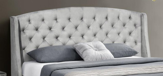 Döşemeli Wingback Kontrplak Karyola Koyu Gri Kadife Kanat Başlık Queen King