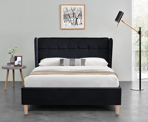 Full Bed Kadife Siyah Çerçeve MEŞE Plastik Ayak