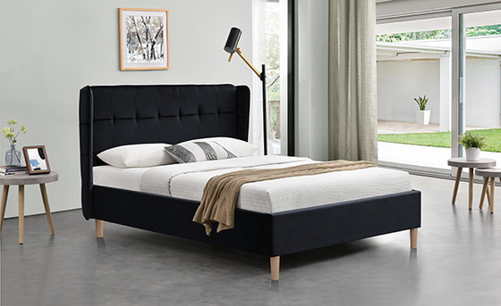 Full Bed Kadife Siyah Çerçeve MEŞE Plastik Ayak