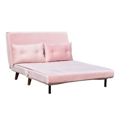 Pembe Kadife İkili Çekyat Katlanır Sandalye Kumaş Köpük Kontrplak